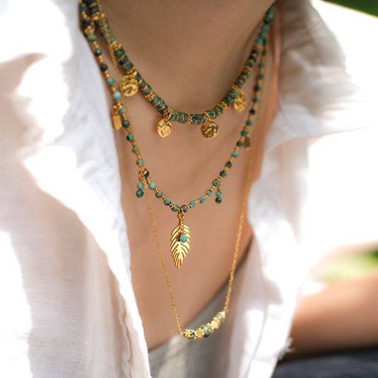Ethnic-style green turquoise necklace
