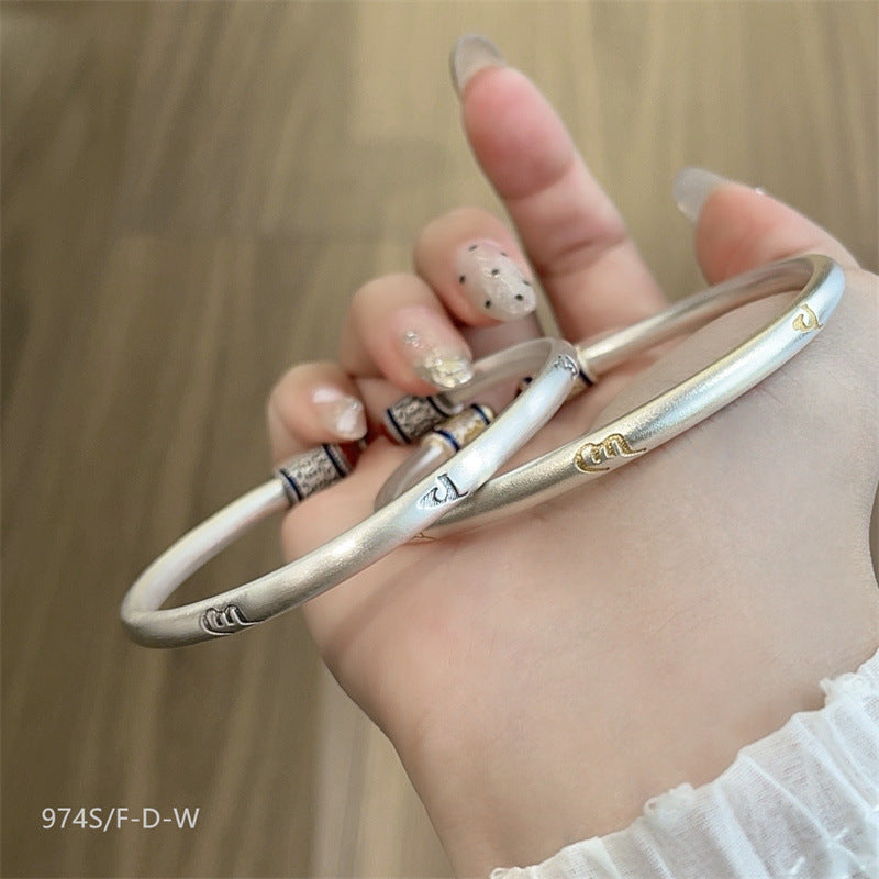 Chinese enamel pattern round stick sterling silver bracelet - jewelryweilin