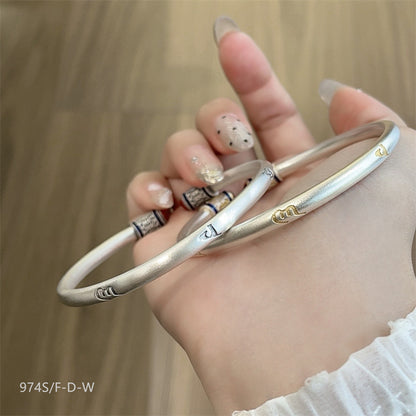 Chinese enamel pattern round stick sterling silver bracelet - jewelryweilin