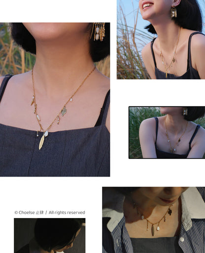 White light golden leaf necklace