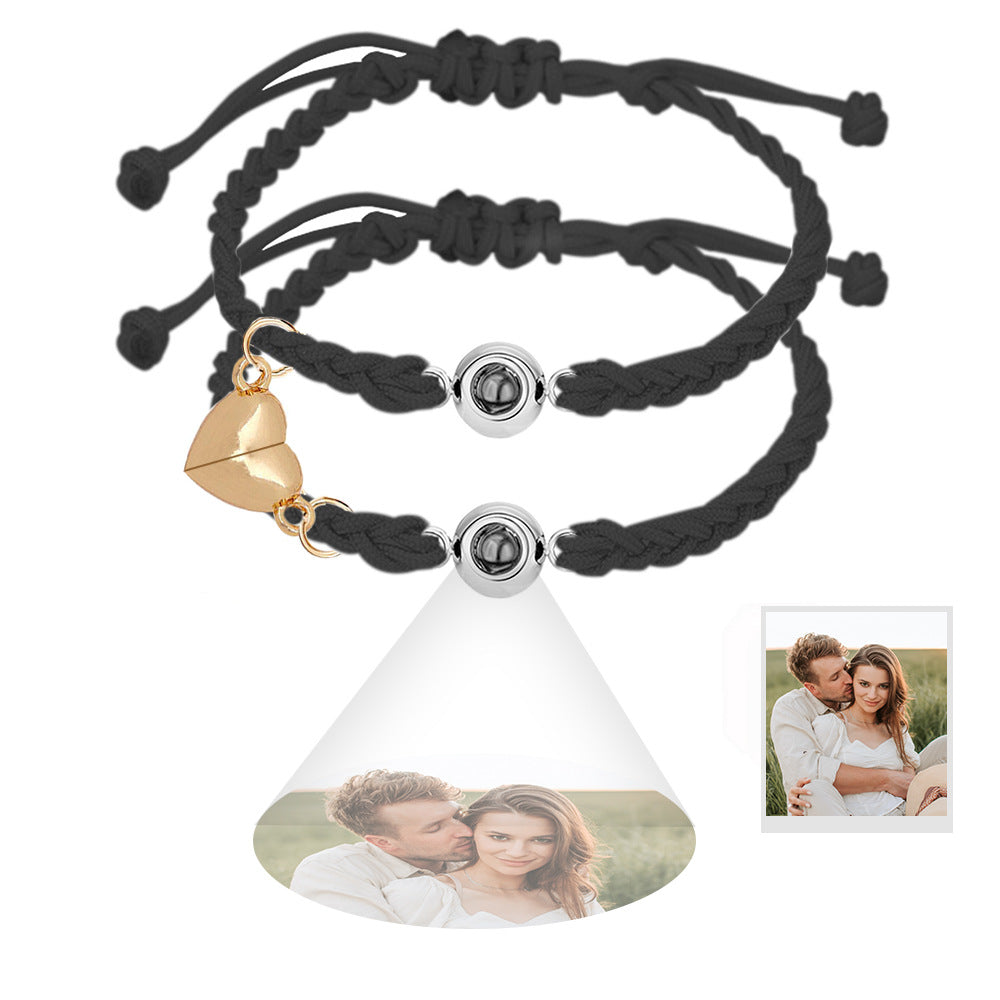 Photo projection woven couple's bracelet