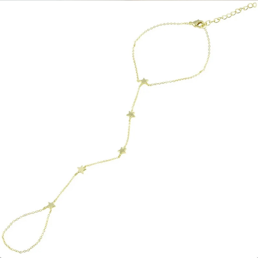 Delicate gold ring finger chain