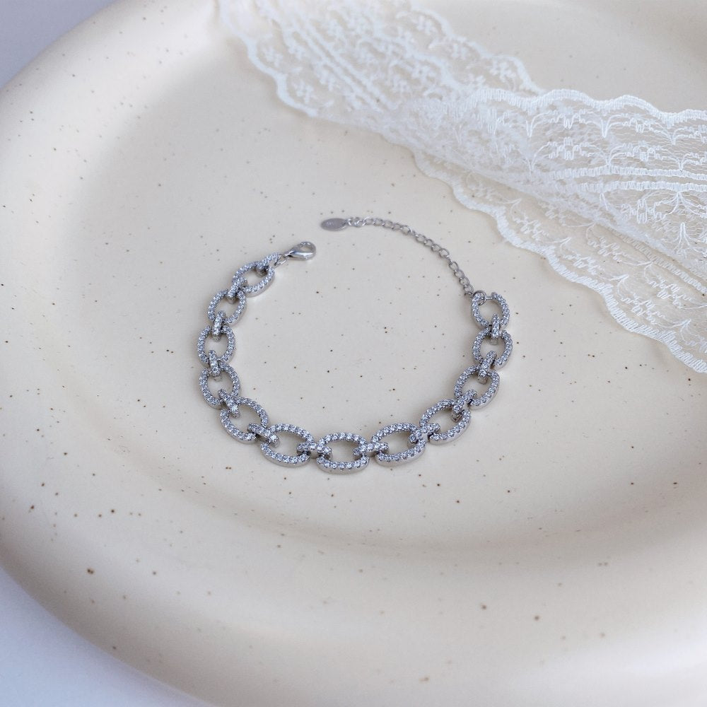 Sterling silver micro-inlaid zircon and full diamond pig nose hollow bracelet - jewelryweilin