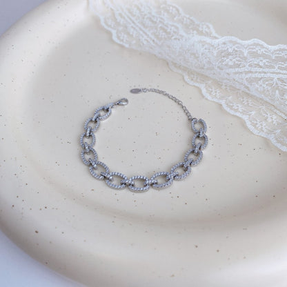 Sterling silver micro-inlaid zircon and full diamond pig nose hollow bracelet - jewelryweilin