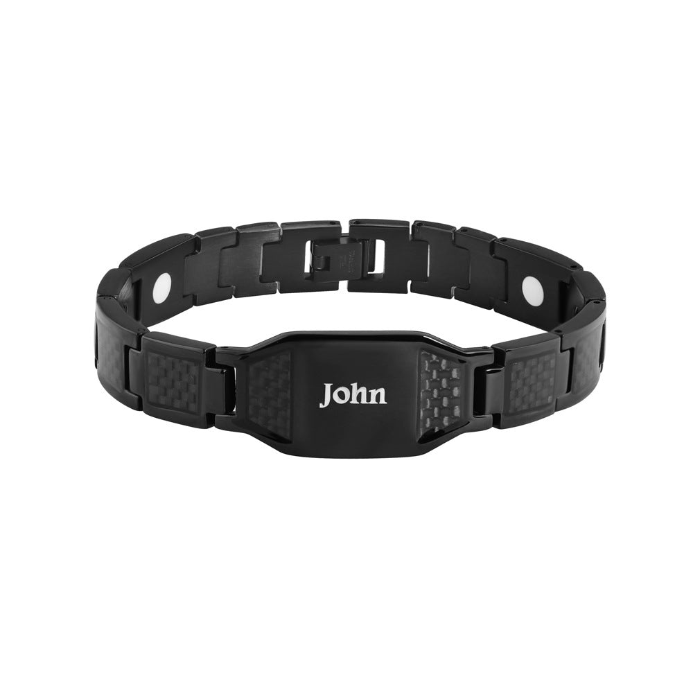 Men's engraved leather strap bracelet