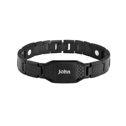 Men's engraved leather strap bracelet