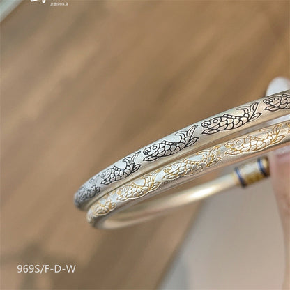 Chinese enamel pattern round stick sterling silver bracelet - jewelryweilin