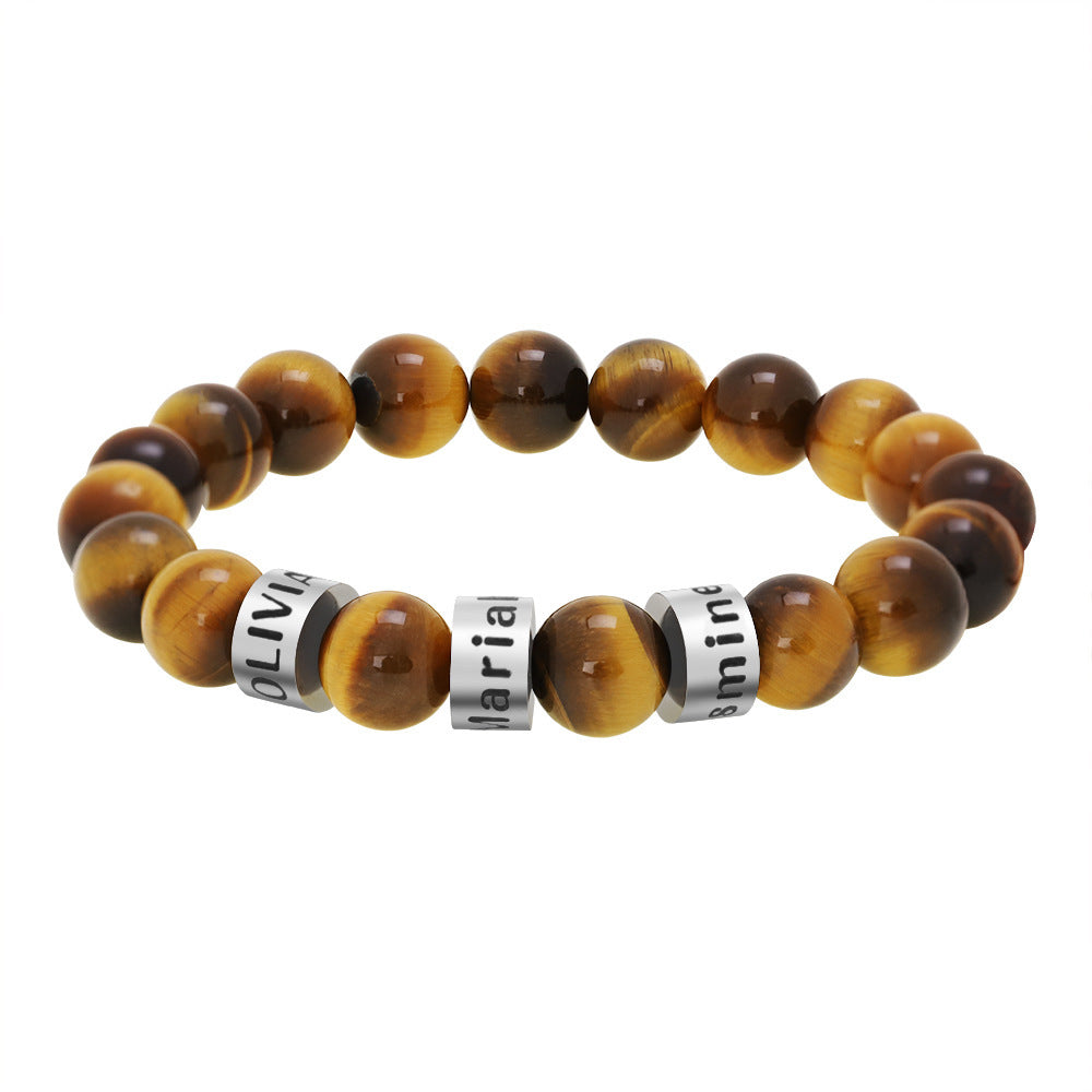 Men's engraved lava stone bead bracelet
