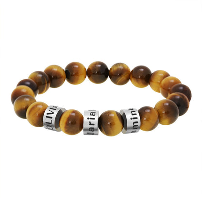 Men's engraved lava stone bead bracelet