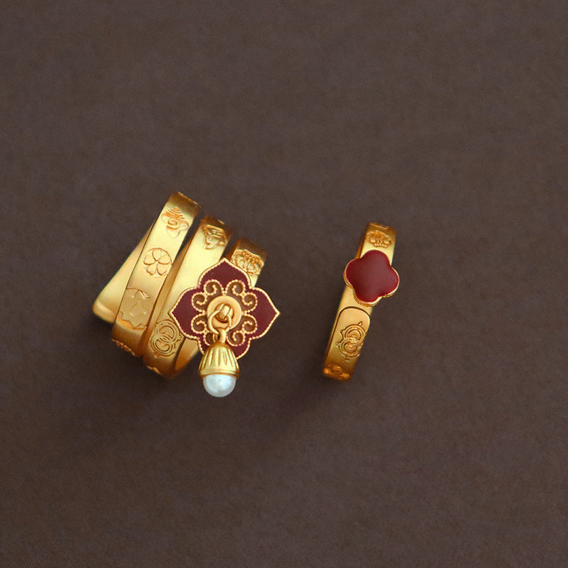 Chinese style vintage colorful oil drip flower ring - jewelryweilin