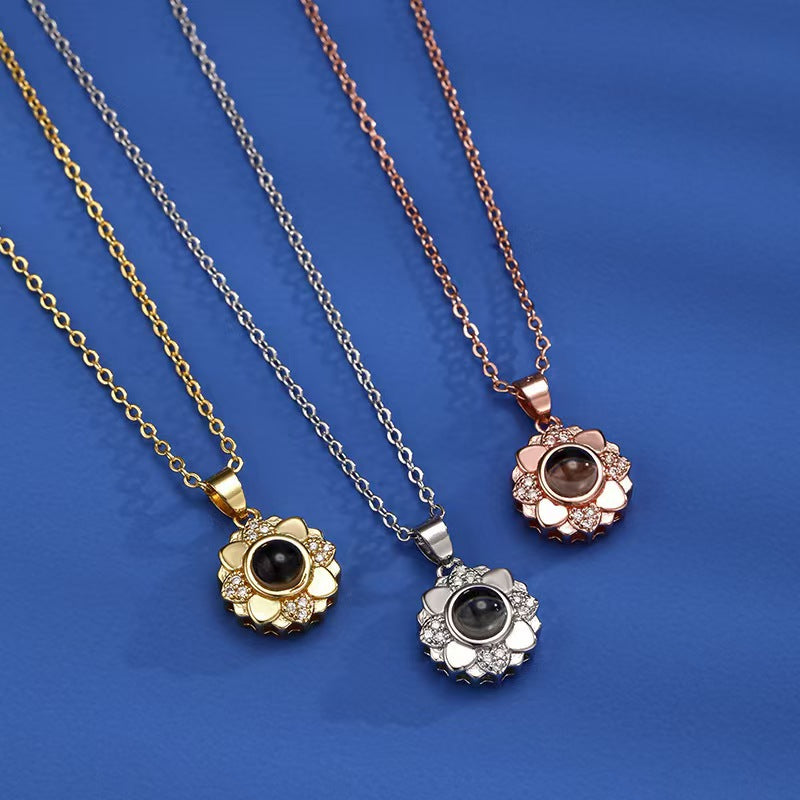 Collar de girasol con proyección de fotos