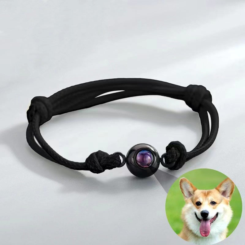 Photo projection pearl woven cord bracelet