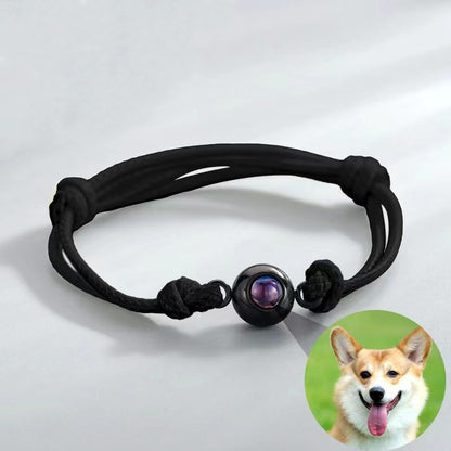 Photo projection pearl woven cord bracelet