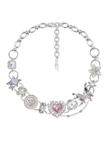 Love pink heart necklace