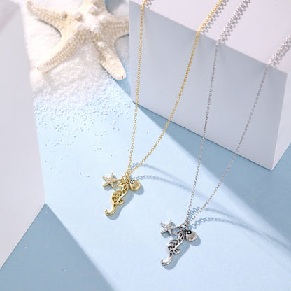 Women's simple high-end zircon star shell necklace - jewelryweilin