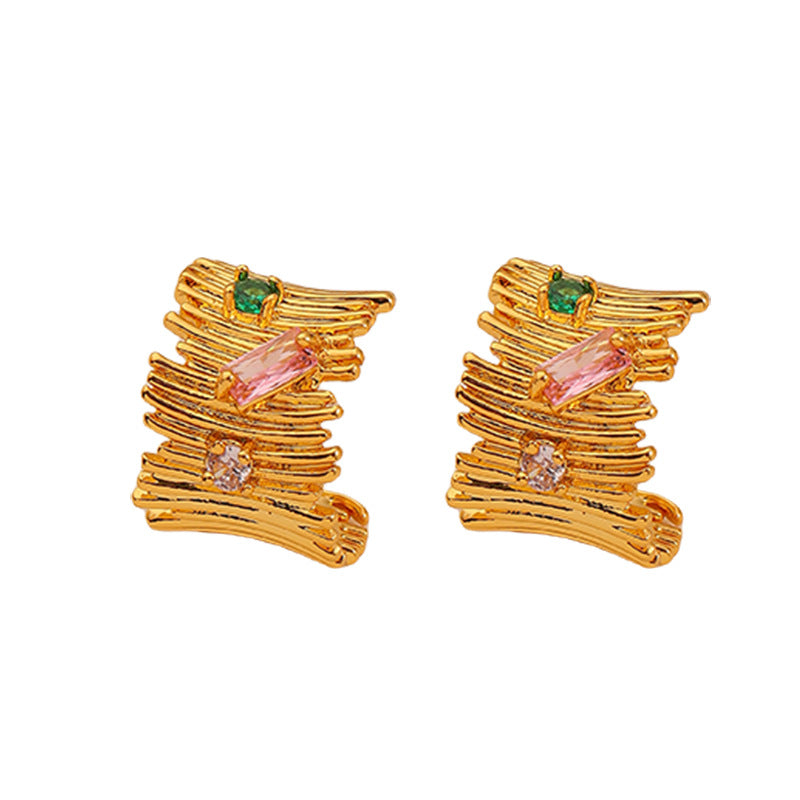 Irregular fashion design colorful zircon earrings - jewelryweilin