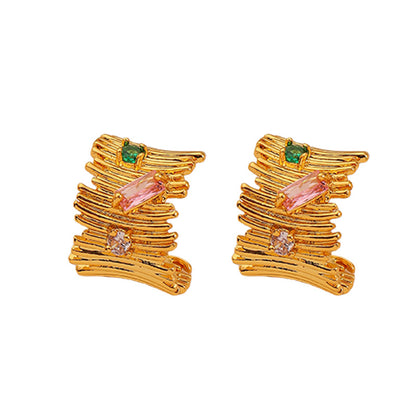 Irregular fashion design colorful zircon earrings - jewelryweilin
