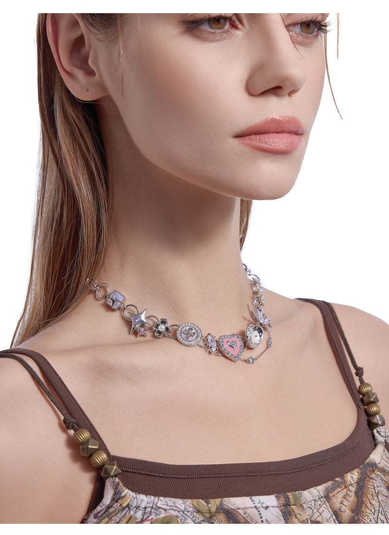 Love pink heart necklace