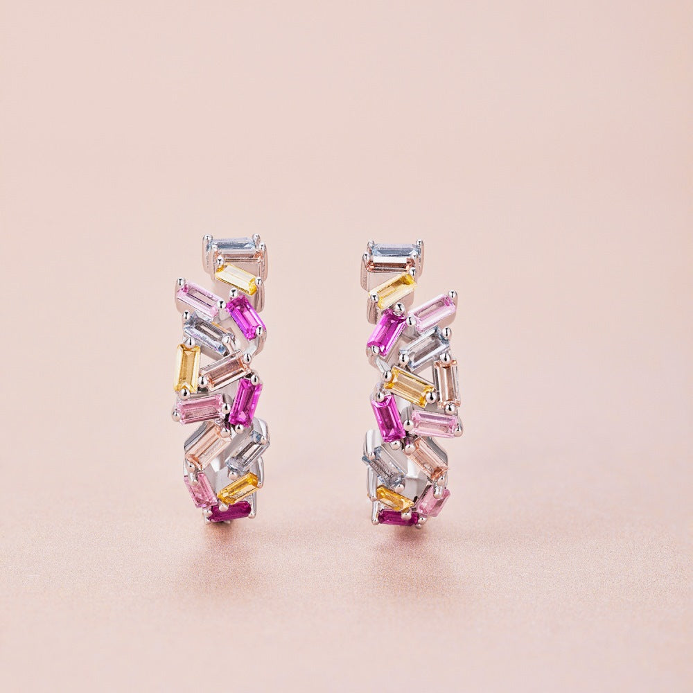 Rainbow inlaid colored zircon earrings - jewelryweilin