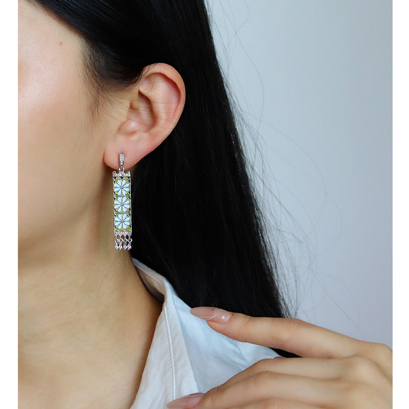 Vintage exquisite dopamine flower tassel earrings - jewelryweilin