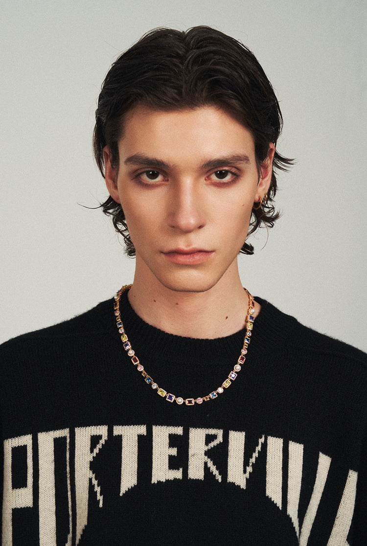 Colored diamond pearl necklace