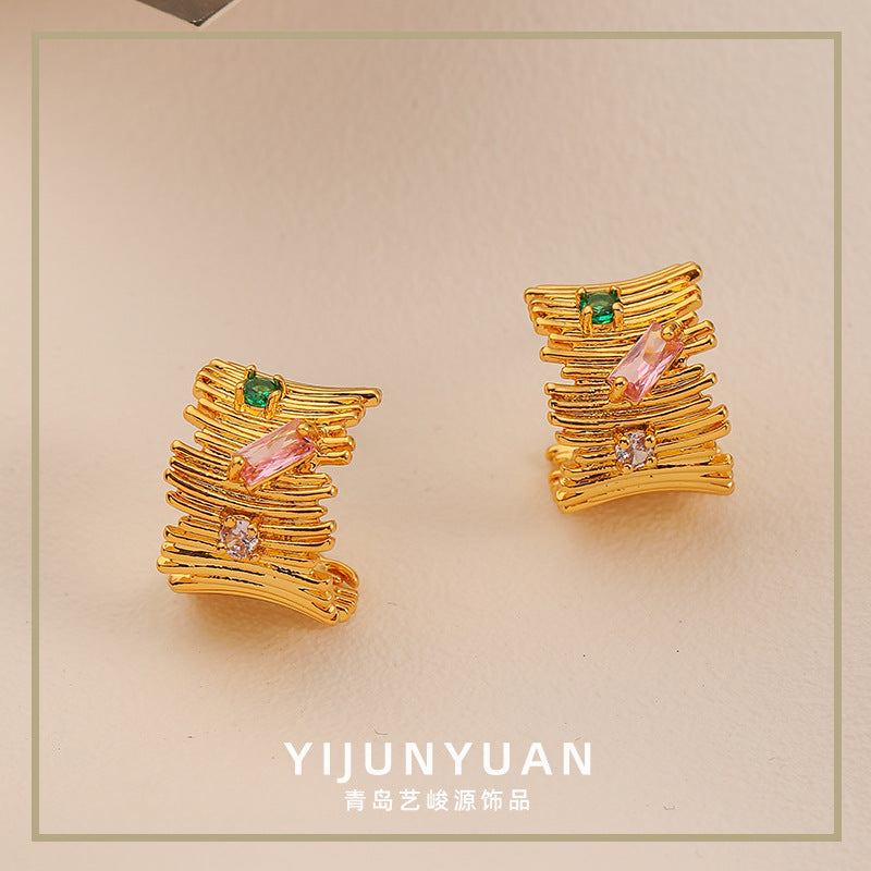 Irregular fashion design colorful zircon earrings - jewelryweilin