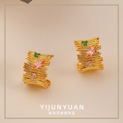Irregular fashion design colorful zircon earrings - jewelryweilin