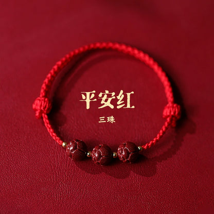New Chinese style ashore cinnabar lotus red rope braided bracelet