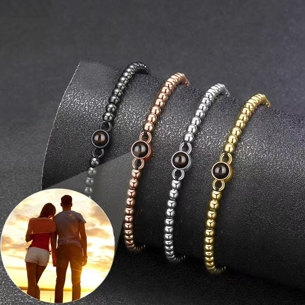 Photo projection woven magnetic stone bracelet