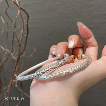 Chinese enamel pattern round stick sterling silver bracelet - jewelryweilin