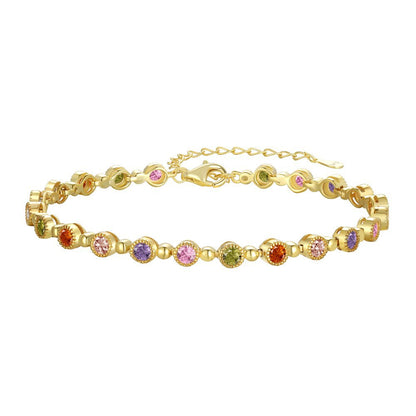 High-grade colorful zircon round bead chain tennis bracelet - jewelryweilin