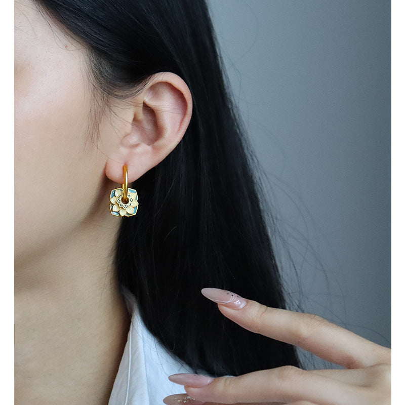 Oriental Ancient Style Oil Drop Enamel Summer Flower Earrings - jewelryweilin