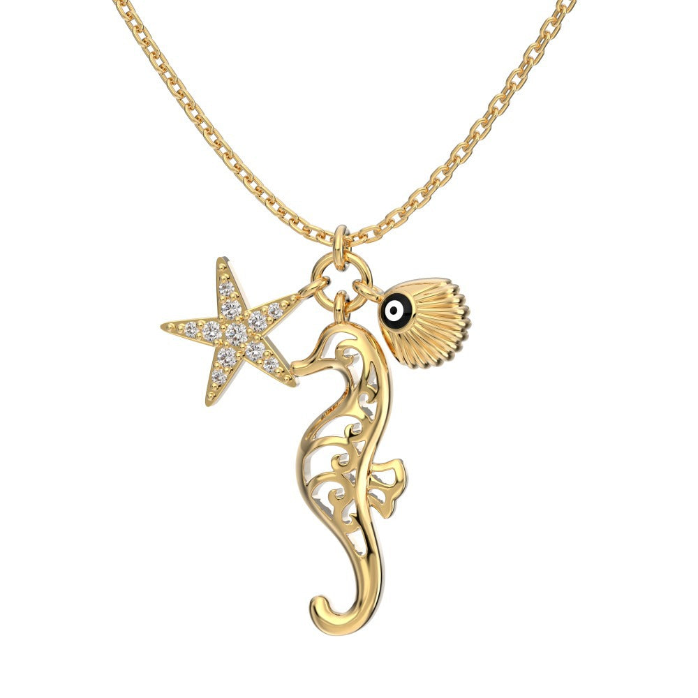 Women's simple high-end zircon star shell necklace - jewelryweilin