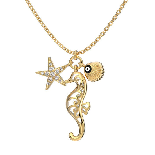 Women's simple high-end zircon star shell necklace - jewelryweilin