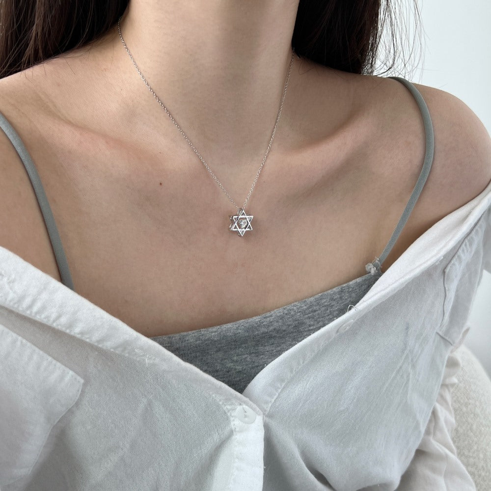 Youthful personality simple inlaid six-pointed star zircon heart necklace - jewelryweilin