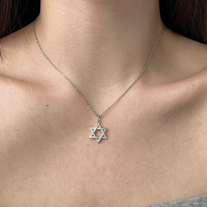 Fashionable and exquisite personality zircon six-pointed star pendant necklace - jewelryweilin