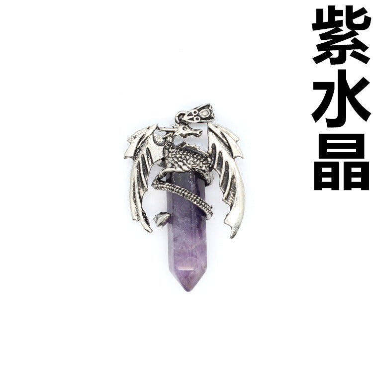 Vintage flying dragon hexagonal column crystal pendant