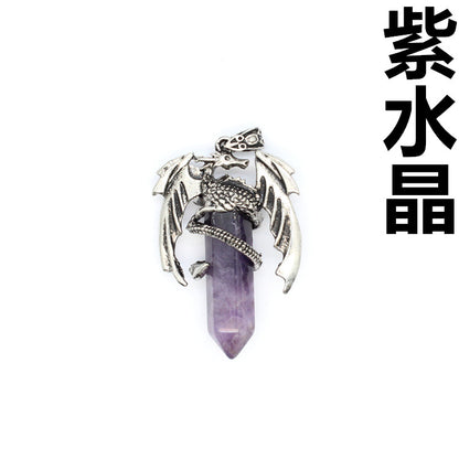 Vintage flying dragon hexagonal column crystal pendant