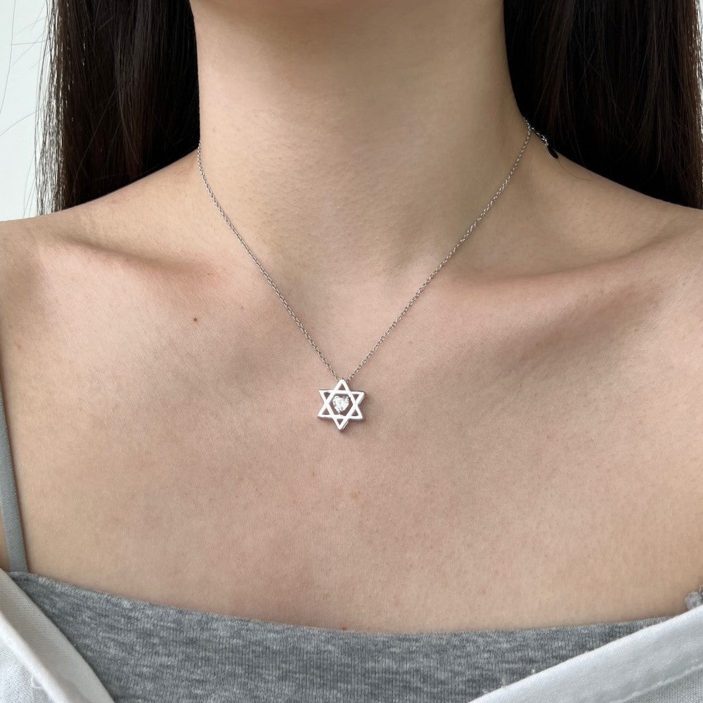 Youthful personality simple inlaid six-pointed star zircon heart necklace - jewelryweilin