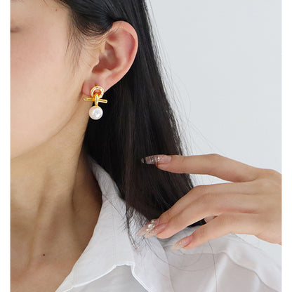 Elegant Vintage Zircon Freshwater Pearl Earrings - jewelryweilin