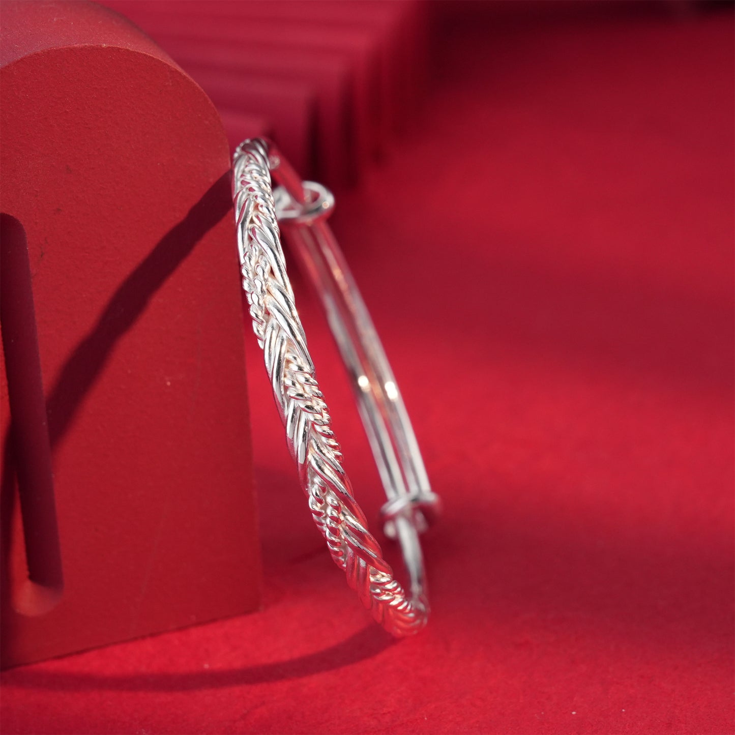 Chinese style braided twisted hemp sterling silver bracelet