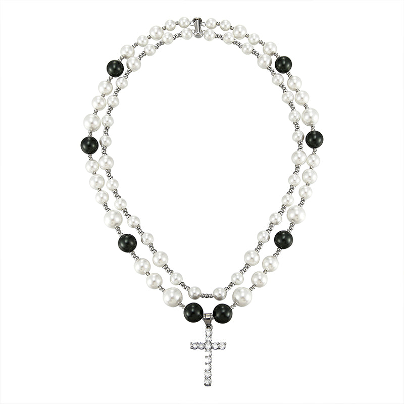 Pearl cross pendant hip hop chain;