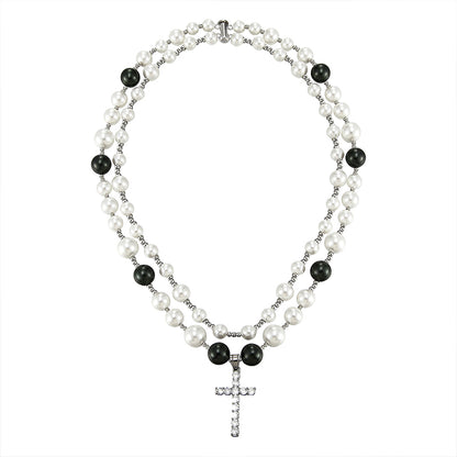 Pearl cross pendant hip hop chain;