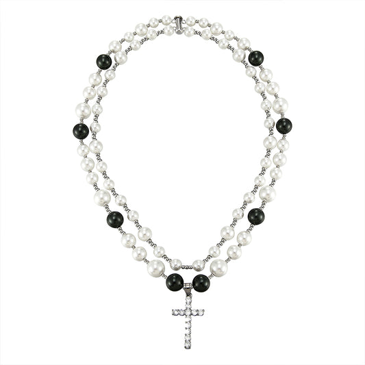 Pearl cross pendant hip hop chain;