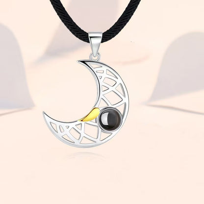Photo projection sun and moon necklace