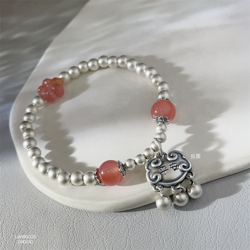 Chinese Good Luck Charm Agate Silver Bead Bracelet - jewelryweilin