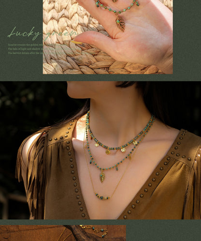 Ethnic-style green turquoise necklace