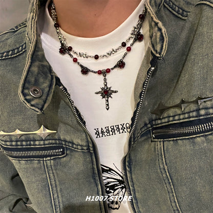 Hip Hop Ruby Cross Necklace