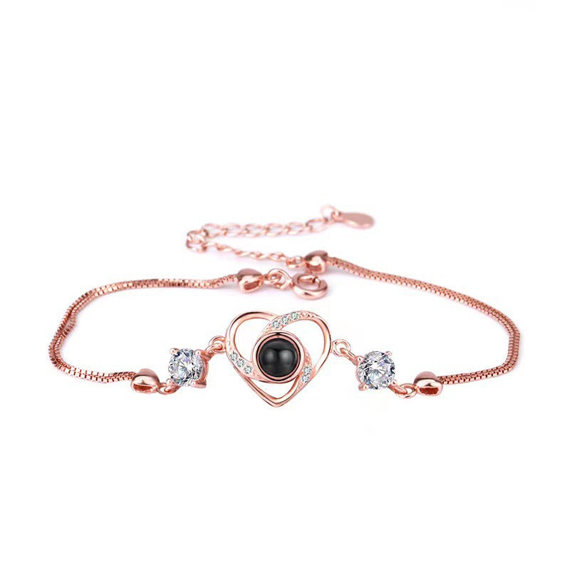 Heart-shaped zirconia photo projection bracelet