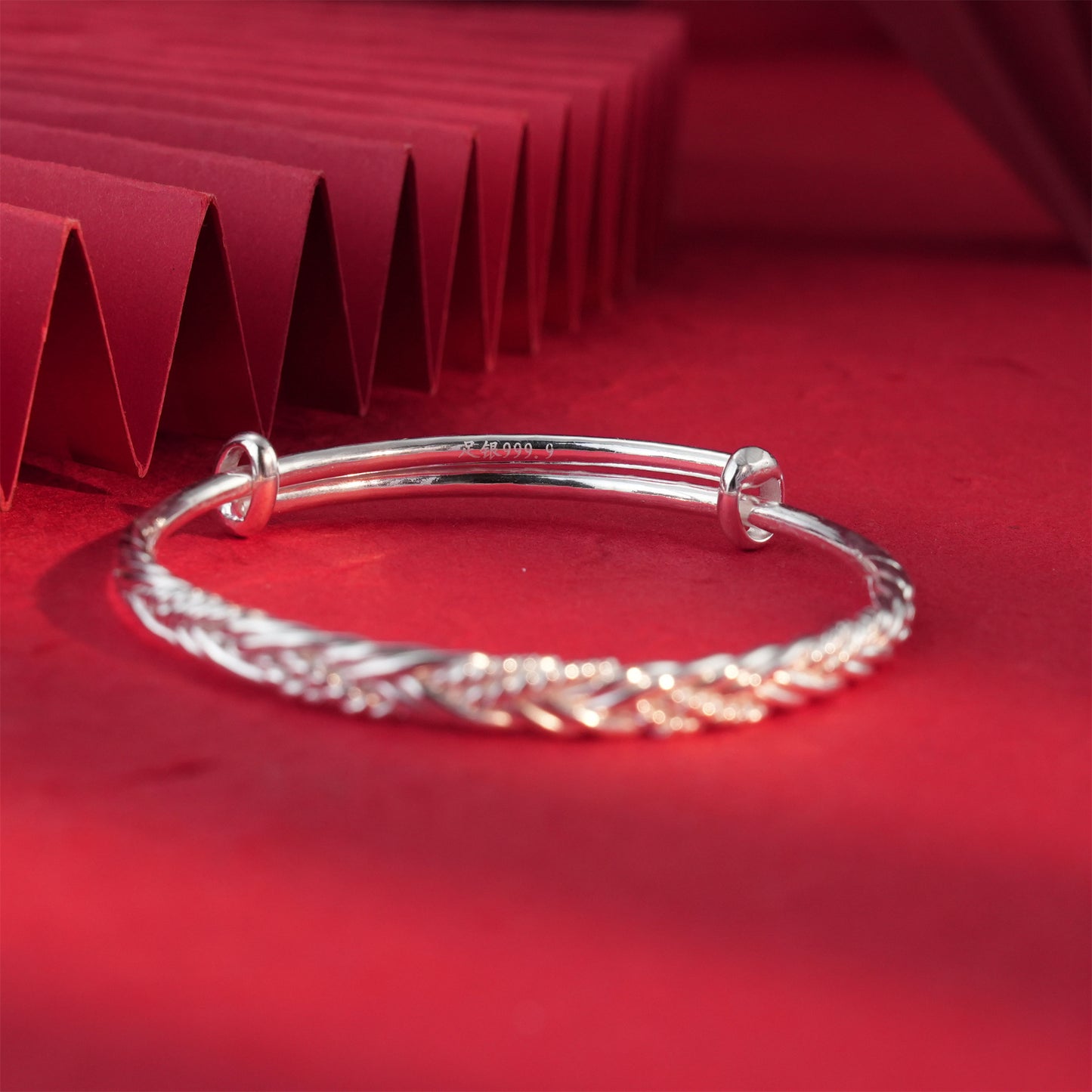 Chinese style braided twisted hemp sterling silver bracelet